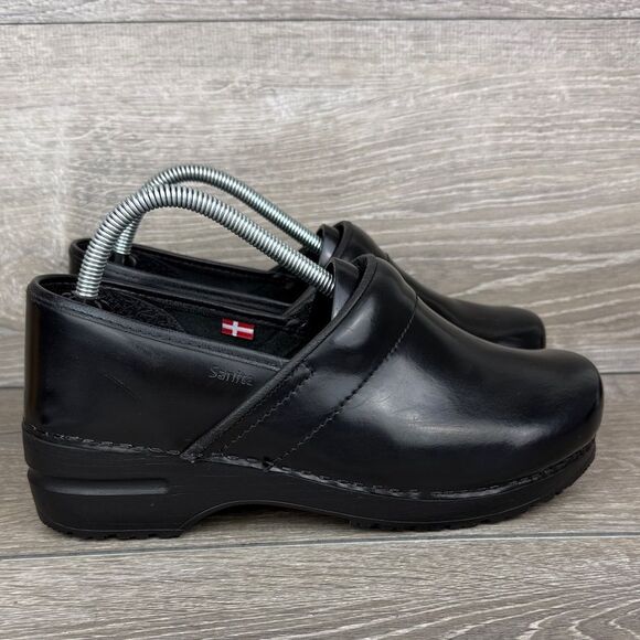Sanita Pro Cabrio Women’s Sz 10.5-11/EU 41 Black Leather Slip On Mules Clogs - Picture 1 of 13